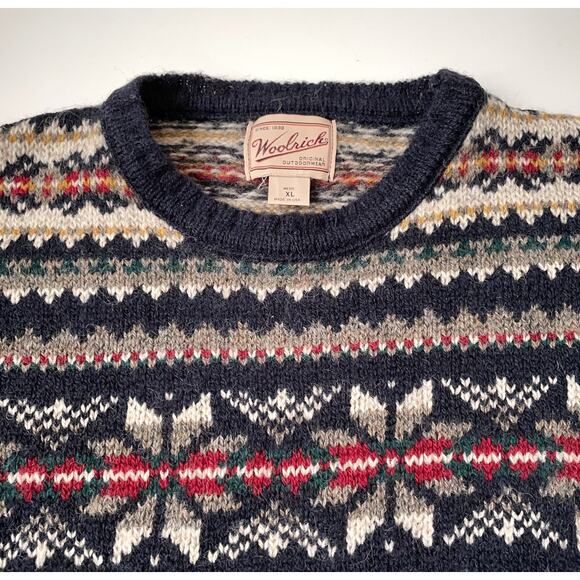 Woolrich Vintage Wool Nordic Scandi Crew Sweater XL Fair Isle Apres Ski Cozy - Picture 6 of 11